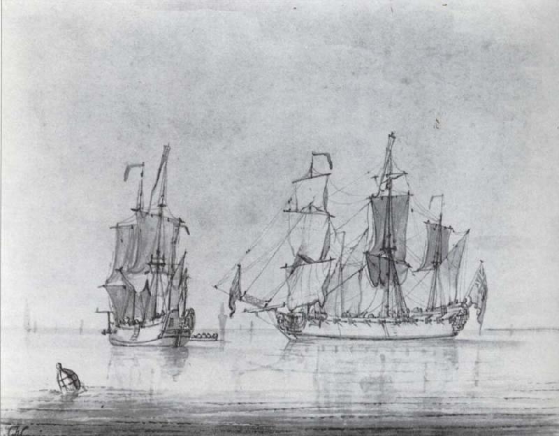 Francis Swaine A drawing of a small British Sixth-rate warship in two positions Sweden oil painting art